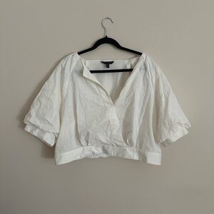 Banana Republic White Puff Sleeve Crop Blouse